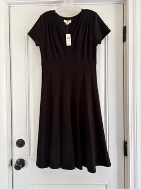 Maeve Anthropologie Black Midi Dress with Pleated Shoulders